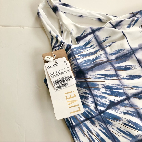 LIVE One Shoulder One Piece Bikini Swim Blue and White Abstract Print size small - Picture 7 of 11